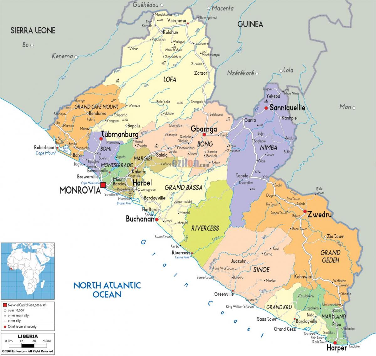 মানচিত্র, দেশ লাইবেরিয়া